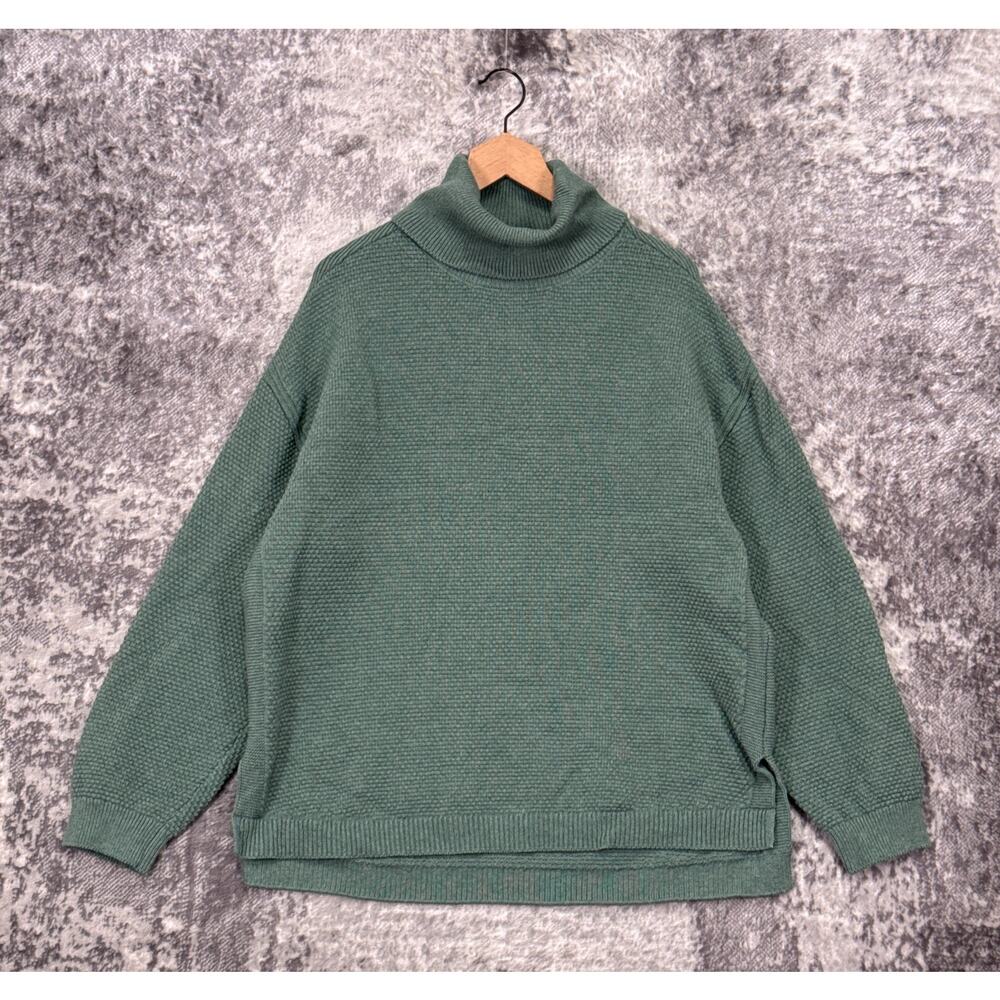 Free People Beach Sweater Small Womens Green Turtleneck Chunky Knit Oversize